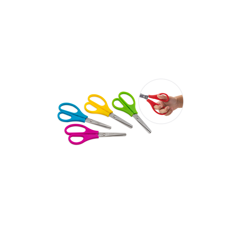 LOT de 10 Ciseaux d'école Faibo Comfort 13,5 cm - Pointe ronde - Acier inoxydable - Manche en plastique - Couleurs assorties