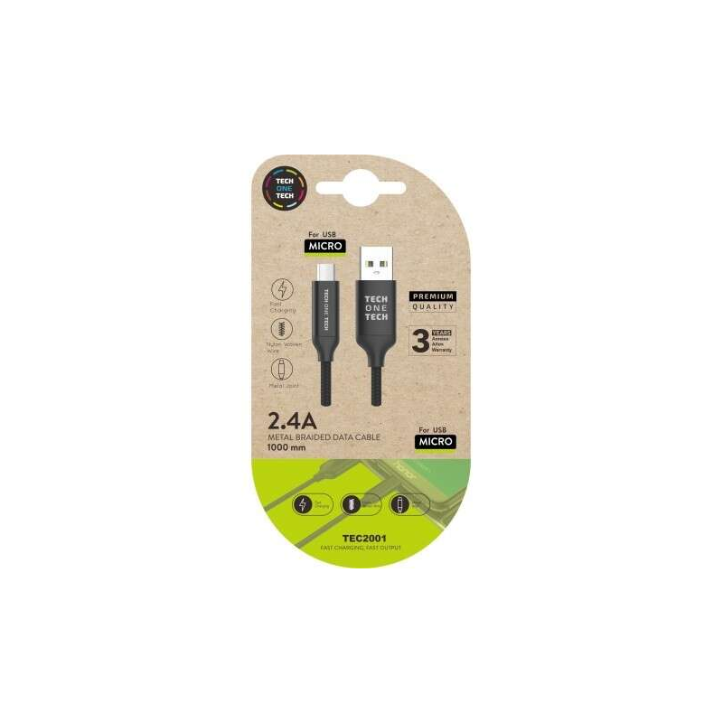 Câble TechOneTech USB-A Mâle vers Micro-USB Mâle 1m - Revêtement Nylon Tressé