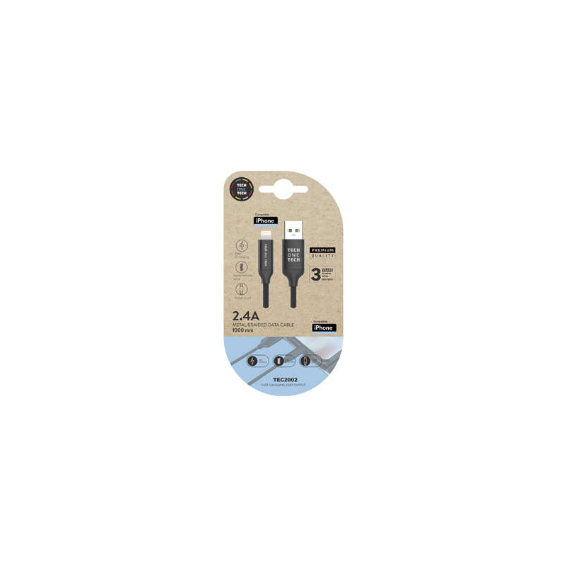 Câble TechOneTech USB-A Male vers Lightning Male 1m - Revêtement Nylon Tressé