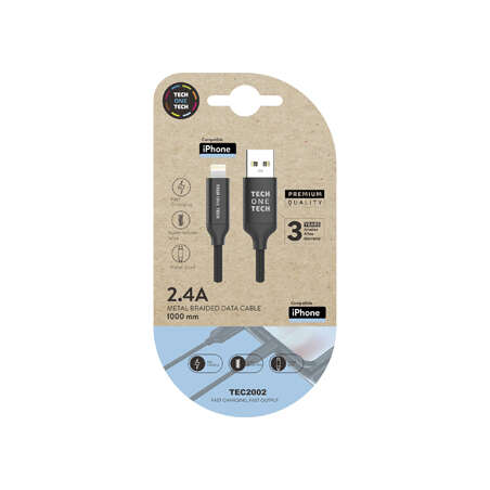 Câble TechOneTech USB-A Male vers Lightning Male 1m - Revêtement Nylon Tressé