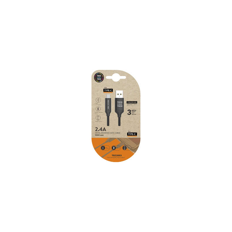 Câble TechOneTech USB-A Mâle vers USB-C Mâle 1m - Revêtement Nylon Tressé