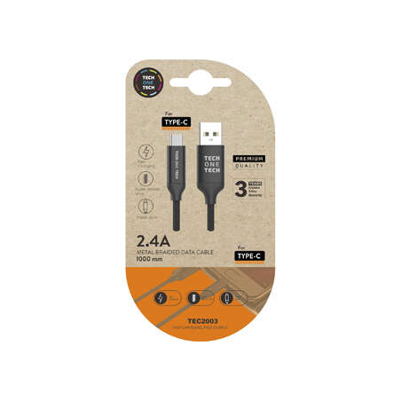 Câble TechOneTech USB-A Mâle vers USB-C Mâle 1m - Revêtement Nylon Tressé