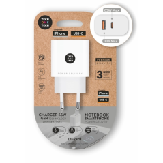 Chargeur mural TechOneTech 65 W PD avec 1 port USB-C + 1 port USB-A