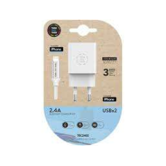 TechOneTech Chargeur Mural Double + Câble USB-A vers Lightning 1m - Revêtement Nylon Tressé