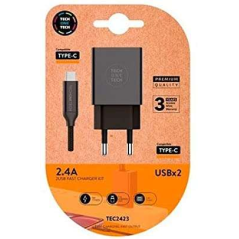 Chargeur Mural Double TechOneTech + Câble USB-A vers USB-C 1m - Revêtement Nylon Tressé