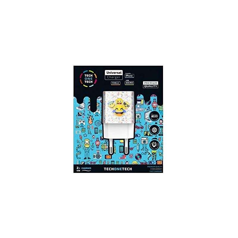TechOneTech Emojitech Smile Chargeur mural double USB-A - Haute performance