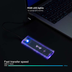 Boîtier SSD externe Tooq M.2 NGFF/NVMe USB-C 3.1 Gen2 RVB