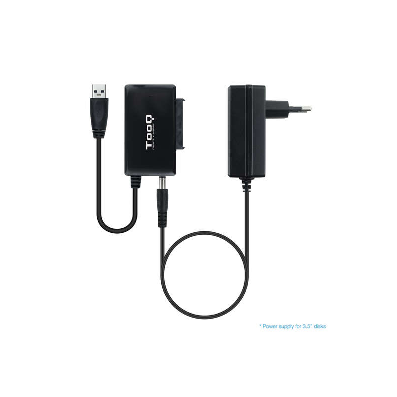 Adaptateur Tooq USB 3.0 USB-A vers SATA pour disques durs 2,5" et 3.5 ? avec chargeur - couleur noire