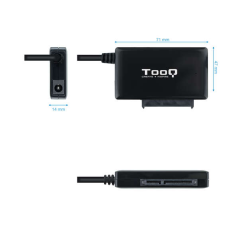 Adaptateur Tooq USB 3.0 USB-C vers SATA pour disques durs 2,5 ? et 3.5 ? avec chargeur - couleur noire