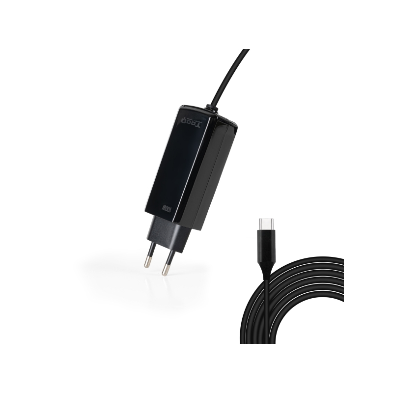Chargeur pour ordinateur portable Tooq GaN USB-C/PD 100 W - Câble de 1,80 m - Noir