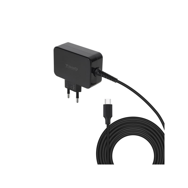 Chargeur pour ordinateur portable Tooq GaN USB-C/PD 45 W - Câble de 1,80 m - Noir
