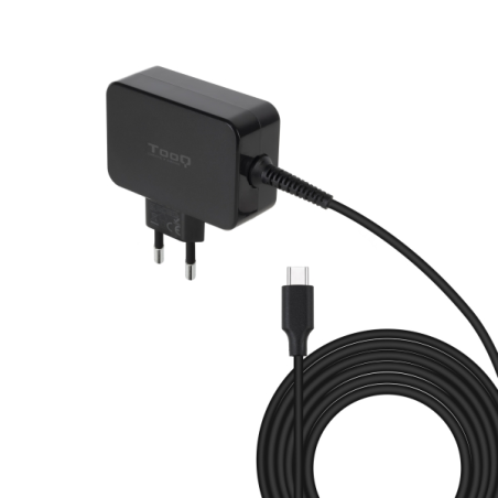 Chargeur pour ordinateur portable Tooq GaN USB-C/PD 45 W - Câble de 1,80 m - Noir