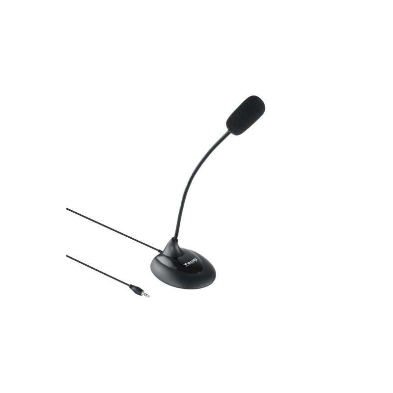 Tooq Microphone de Bureau Omnidirectionnel Flexible - Interrupteur Marche/Arrêt - Câble 2m - Jack 3.5mm - Couleur Noir