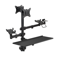 Support de bureau Tooq pour 2 écrans (17"-32") + fixations pour imprimante de point de vente, lecteur de codes-barres, lecteur d