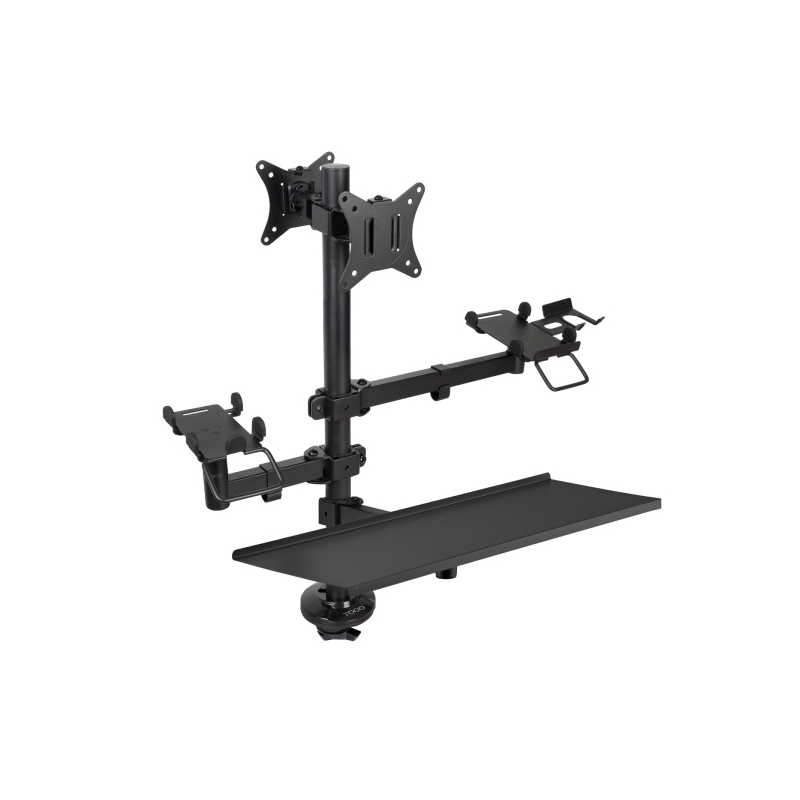 Support de bureau Tooq pour 2 écrans (17"-32") + fixations pour imprimante de point de vente, lecteur de codes-barres, lecteur d
