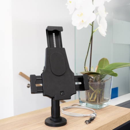 Support de bureau et mural professionnel réglable Tooq pour tablettes de 7,9" à 10,5" - Verrou antivol inclus - Organiseur de câ