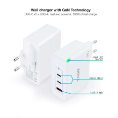 Tooq Chargeur Mural Gan 2xUSB-C/PD + USB-A/QC 100W