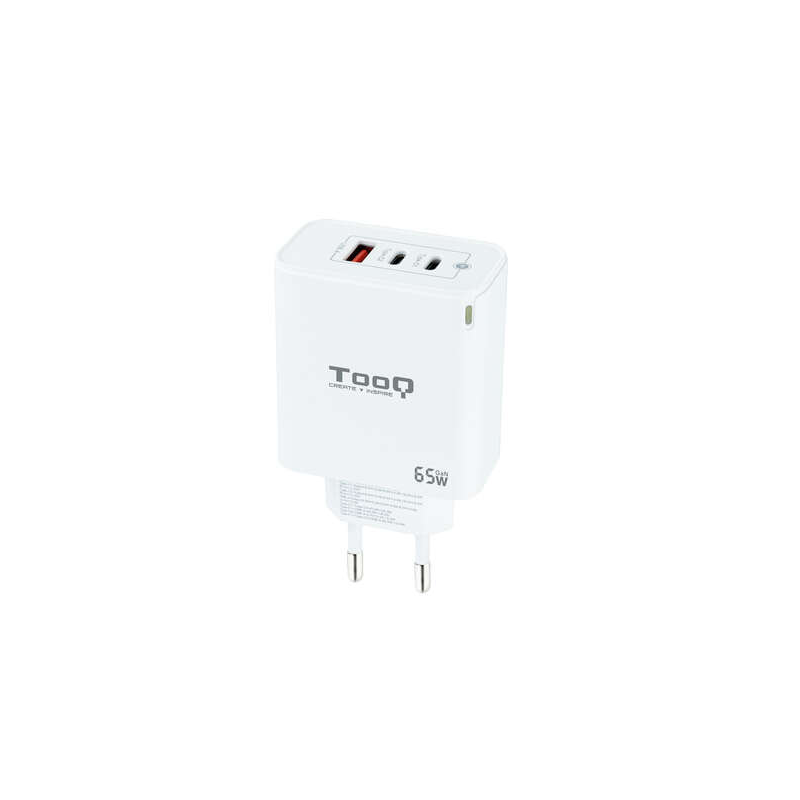 Tooq Chargeur Mural GaN 2 USB-C/PD + USB-A/QC 65W - Couleur Blanche