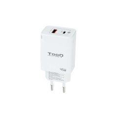 Tooq GaN Chargeur Mural USB-C/PD + USB-A/QC 45W - Couleur Blanche