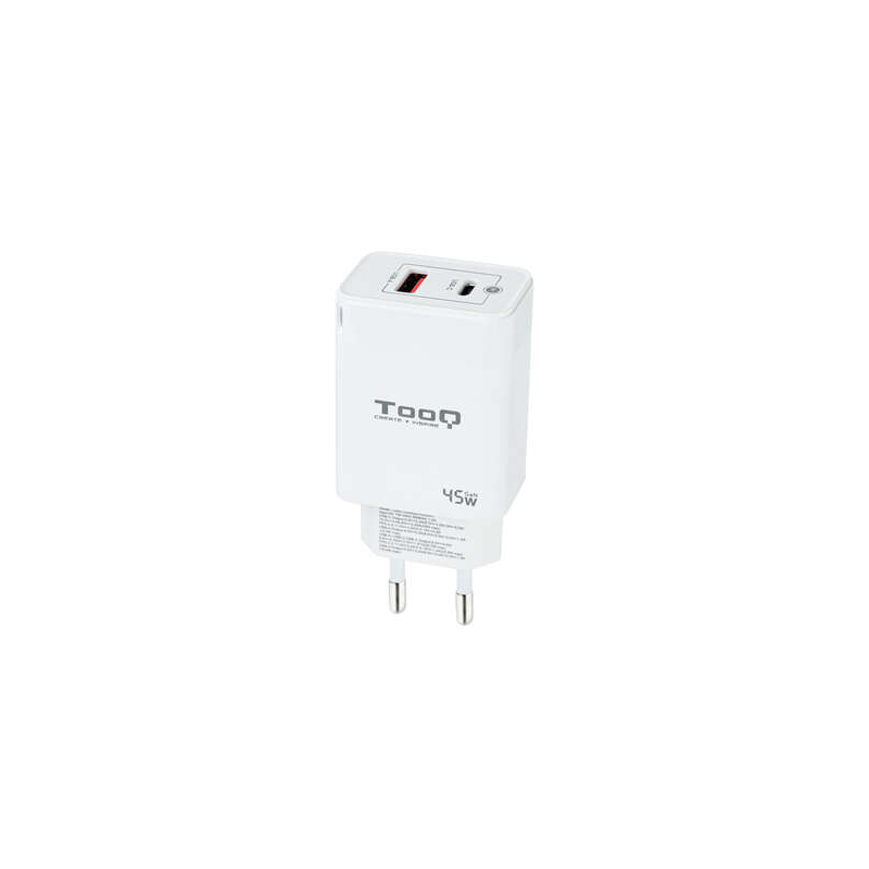 Tooq GaN Chargeur Mural USB-C/PD + USB-A/QC 45W - Couleur Blanche