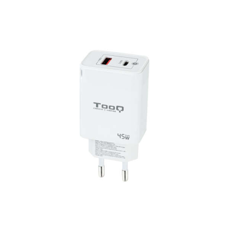 Tooq GaN Chargeur Mural USB-C/PD + USB-A/QC 45W - Couleur Blanche