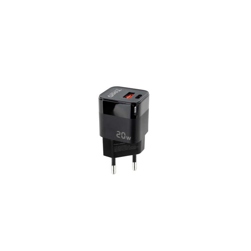 Chargeur Mural Tooq USB-C/PD + USB-A/QC 20W - Noir