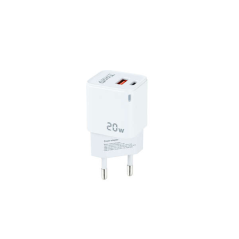 Tooq Chargeur Mural USB-C/PD + USB-A/QC 20W - Couleur Blanche