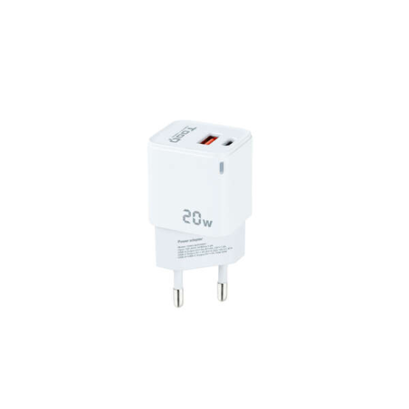 Tooq Chargeur Mural USB-C/PD + USB-A/QC 20W - Couleur Blanche