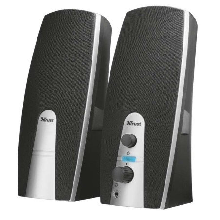 Enceintes Trust MiLa 10W USB 2.0 - Entrée et sortie Jack 3,5 mm - Câble 1,20 m - Couleur Noir / Argent