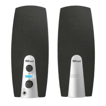 Enceintes Trust MiLa 10W USB 2.0 - Entrée et sortie Jack 3,5 mm - Câble 1,20 m - Couleur Noir / Argent