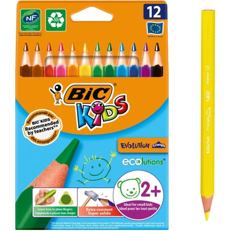 ✅ Bic Kids Lot 12 Crayons de couleur Triangle couleur Plusieurs couleurs en stock