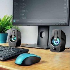 Trust Gemi Enceintes USB 2.0 12W - Eclairage RVB - Contrôle du Volume - Câble 1,40m - Couleur Noir