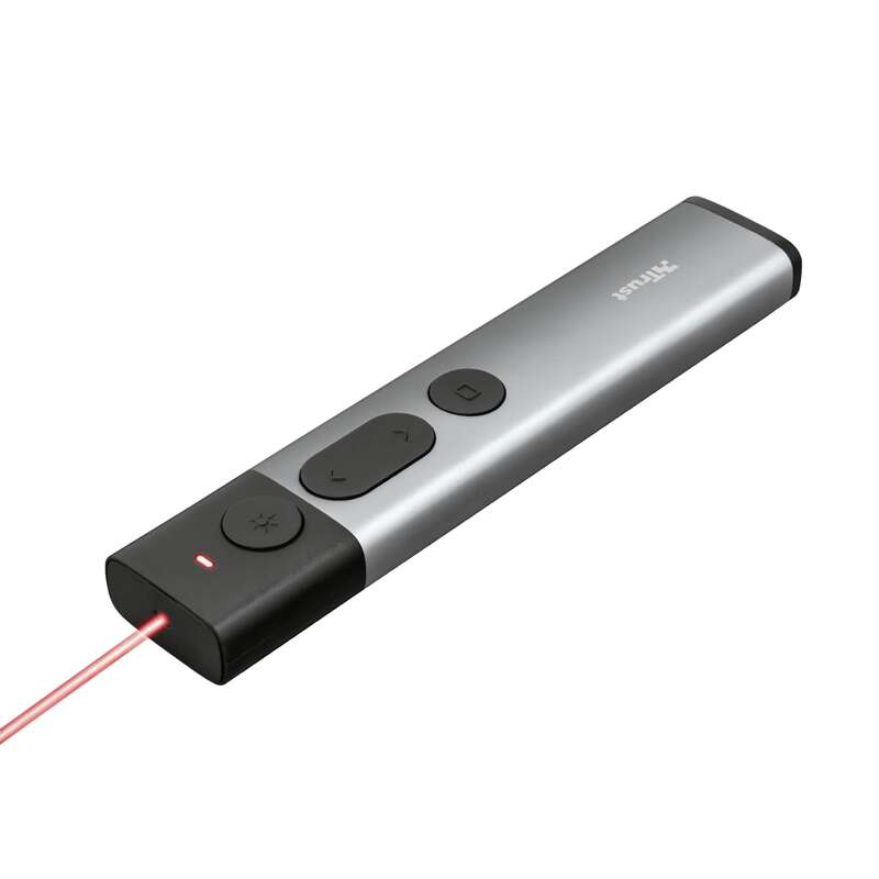 Trust Kazun Présentateur Laser Sans Fil - 4 Boutons - Portée d'Action 30m - Laser Couleur Rouge - Aluminium