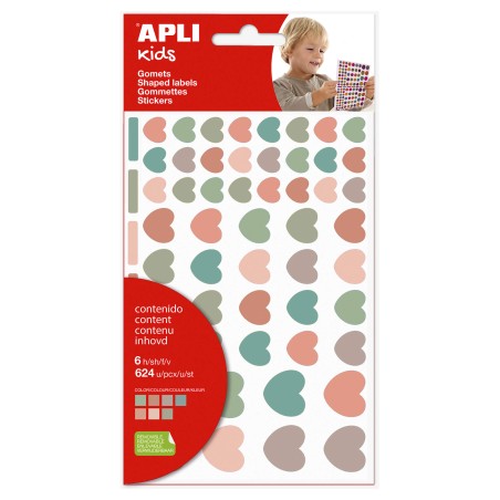✅ Apli Kids Sachet de 624 Autocollants Coeur Nordik - Adhésif Amovible - Couleurs et Tailles Assorties couleur en stock