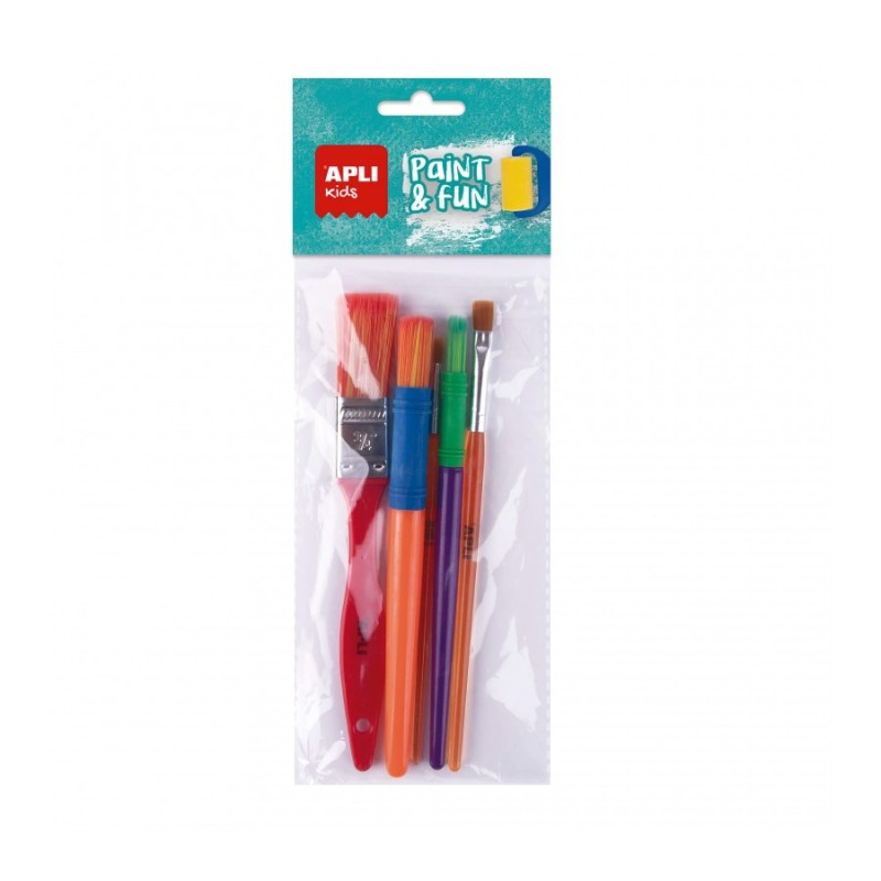Apli Kids Paint & Fun Pack de 5 Pinceaux - Tailles et Couleurs Assorties