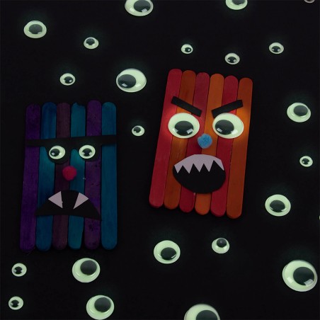 Apli Kids Sachet de 50 Yeux Mobiles Ronds Adhésifs - Glow in the Dark - Tailles 8mm, 10mm, 15mm, 20mm