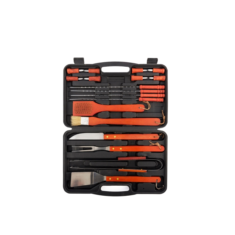 Ensemble d'accessoires de barbecue Innovagoods 18 pièces avec étui de transport : spatule, fourchette, couteau, pince, brosse, g