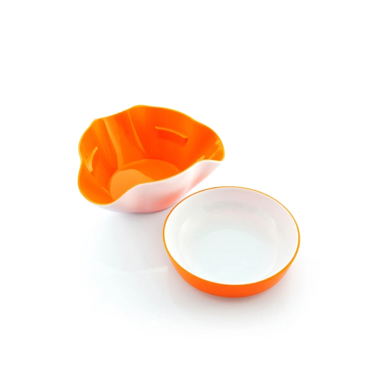 Lot de 2 bols à goûter Innovagoods - Multiusages - Sans BPA - Empilables - Orange et blanc