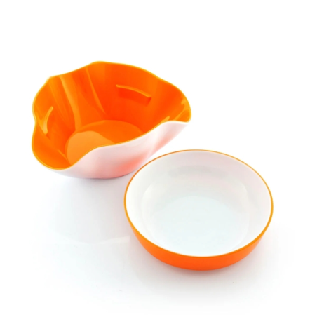 Lot de 2 bols à goûter Innovagoods - Multiusages - Sans BPA - Empilables - Orange et blanc