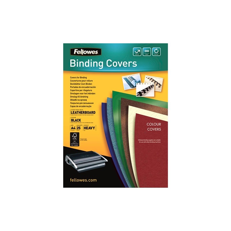 25 Couvertures Fellowes Delta Cuir A4, 250g, Noir 25 Couvertures Fellowes Delta Cuir A4, 250g, Noir