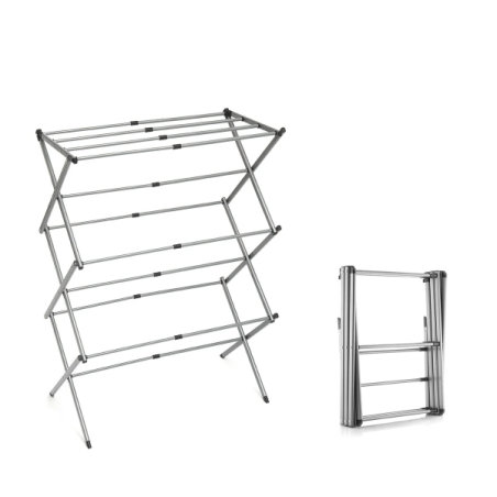 Étendoir à linge extensible en métal Innovagoods Cloxy, 3 hauteurs réglables, 11 barres, supporte jusqu'à 12 kg, pliable, résist