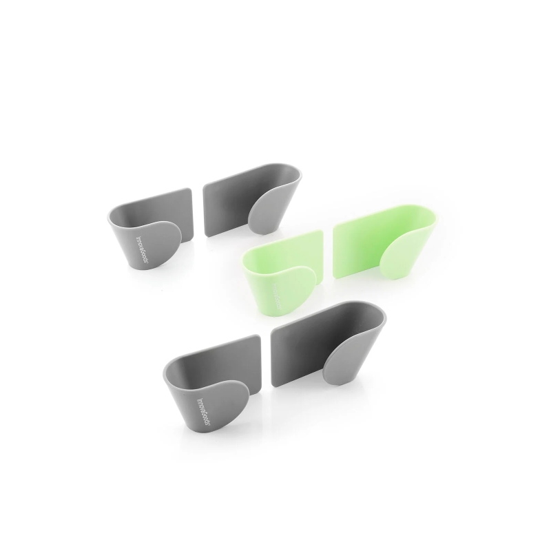 Lot de 6 supports de cuisine adhésifs Innovagoods Smarack - Adhésif en gel nano PU - 8,5 x 5 x 4,5 cm - Gris et vert