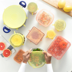 Lot de 10 couvercles ajustables et réutilisables Lilyd d'Innovagoods - Compatibles lave-vaisselle - Sans BPA - Système anti-gout