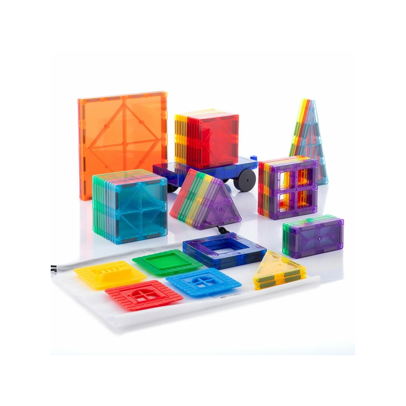 Jeu de construction magnétique 3D Innovagoods - 57 pièces - Couleurs translucides - Sac de transport - Multicolore