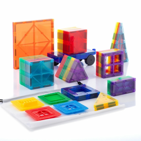 Jeu de construction magnétique 3D Innovagoods - 57 pièces - Couleurs translucides - Sac de transport - Multicolore