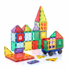 Jeu de construction magnétique 3D Innovagoods - 57 pièces - Couleurs translucides - Sac de transport - Multicolore