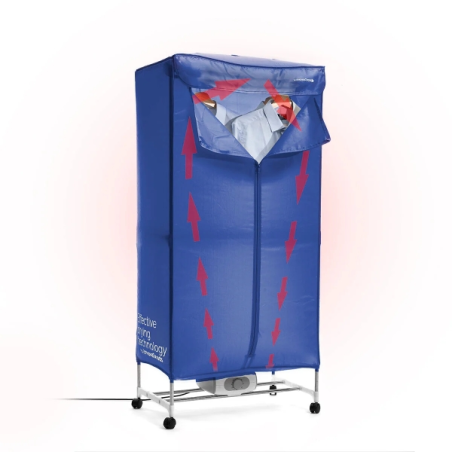 Sèche-linge électrique portable Innovagoods Dupledry bleu à 2 niveaux - 1200 W - Capacité 15 kg - Câble de 140 cm - Température
