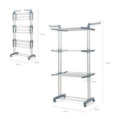 Étendoir à linge vertical Innovagoods Dolver avec roulettes - 24 barres - Supporte jusqu'à 40 kg - Pliable - Hauteur réglable -