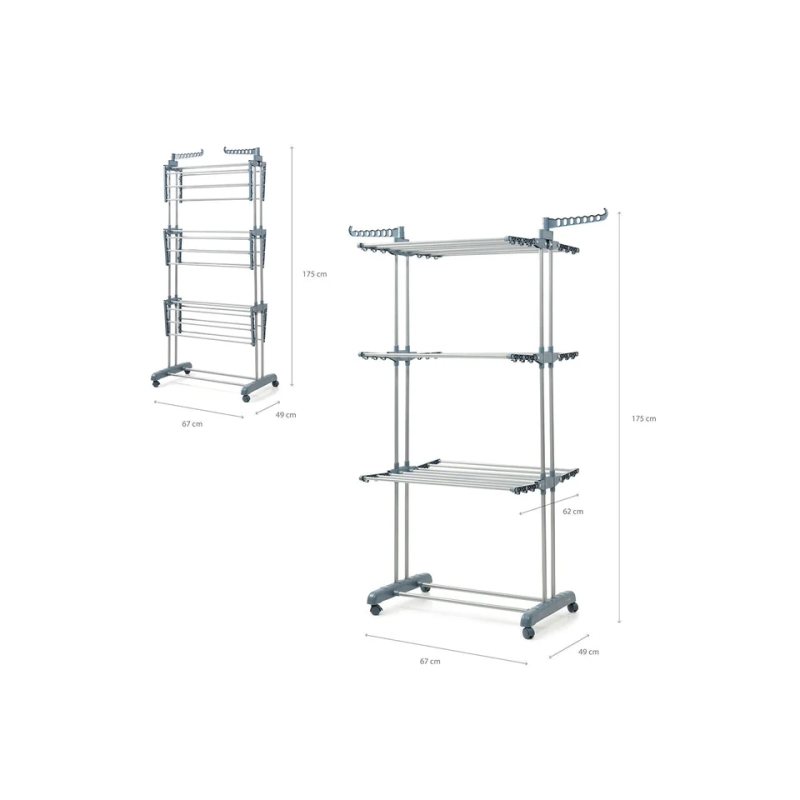 Étendoir à linge vertical Innovagoods Dolver avec roulettes - 24 barres - Supporte jusqu'à 40 kg - Pliable - Hauteur réglable -