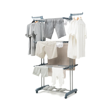 Étendoir à linge vertical Innovagoods Dolver avec roulettes - 24 barres - Supporte jusqu'à 40 kg - Pliable - Hauteur réglable -